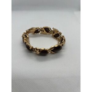 Vintage Gold‎ Tone Brown Cabochon Link Bracelet Statement Jewelry